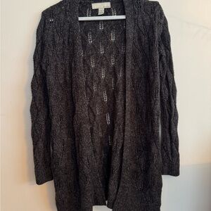 Open-Front Cable Knit Women's Cardigan Sweater - Charcoal